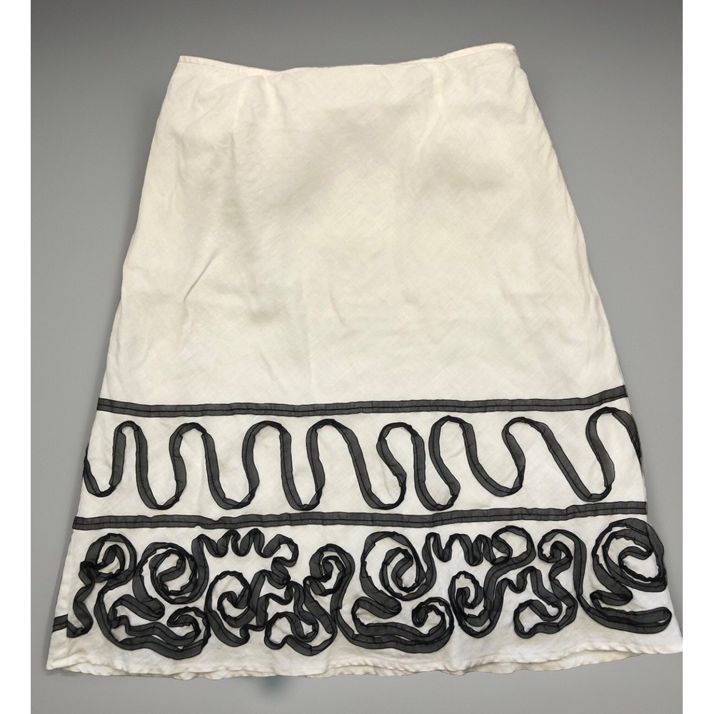 Vintage 90s Richard Malcolm Skirt Women 10 White Linen Black Chiffon Embellished